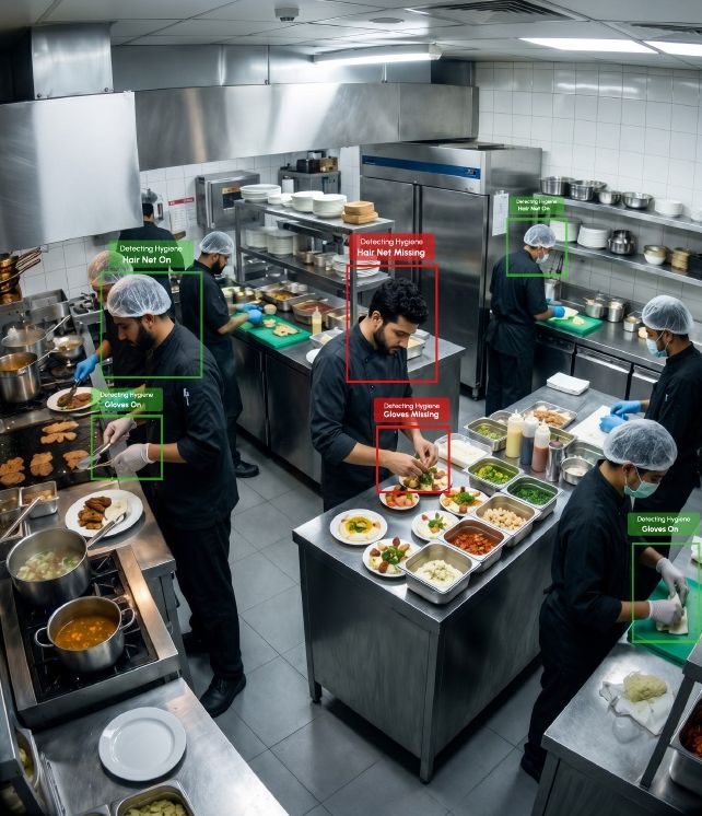 Gloves and hairnets checked in the kitchen