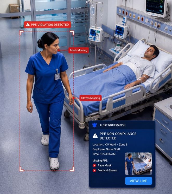 PPE adherence: gloves, hairnets, medical slippers and masks